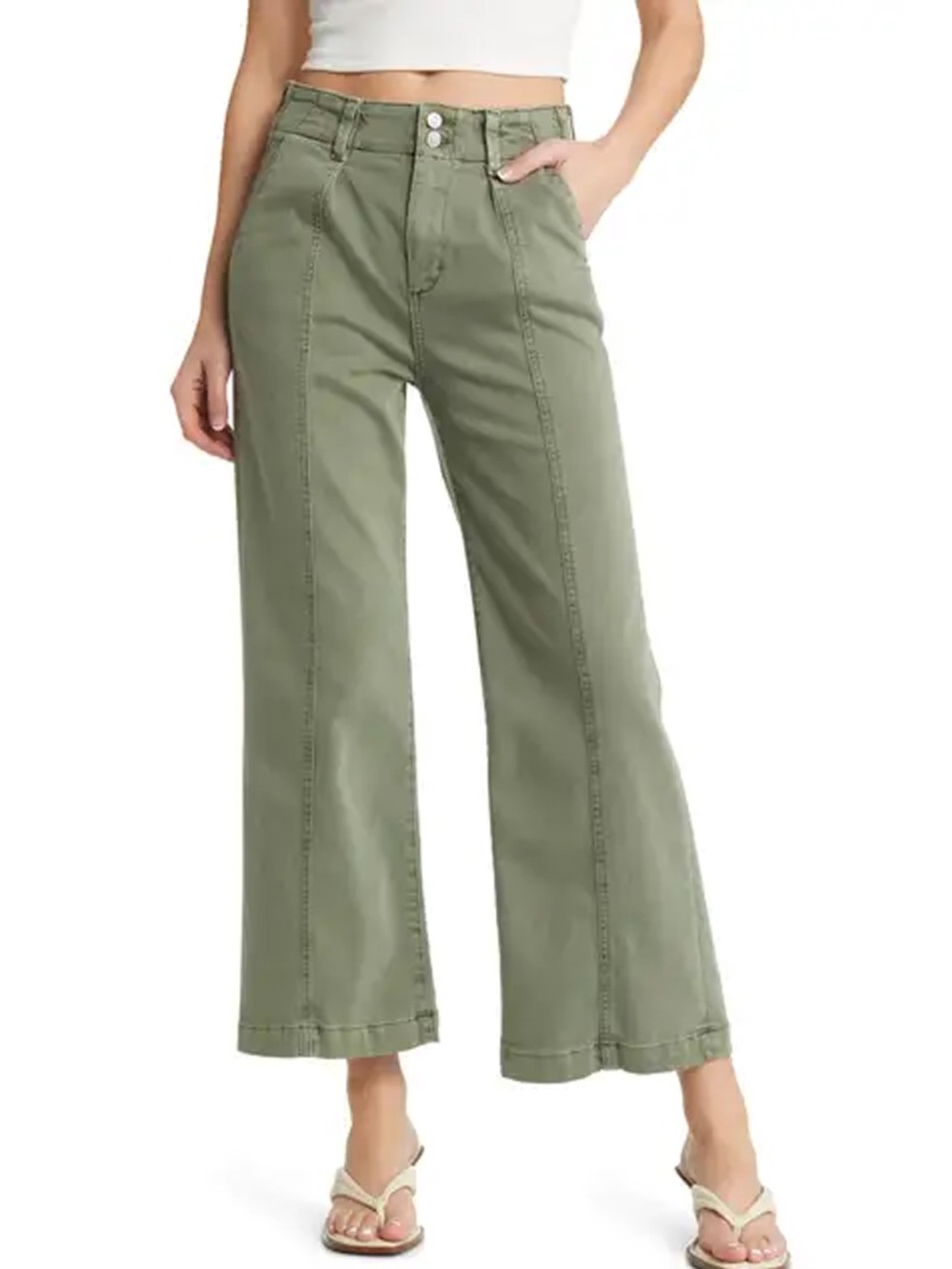 PAIGE Brooklyn High Waist Crop Wide Leg Pants (Green)
